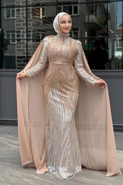 Öznur Tesettür Abiye Gold