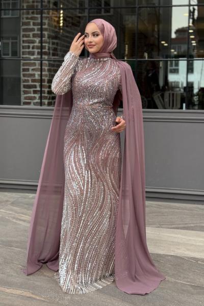 Öznur Tesettür Abiye Gül Kurusu