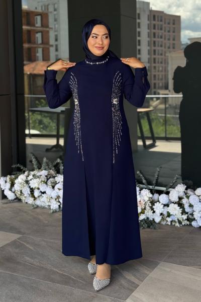 Pervin Tesettür Abiye Lacivert