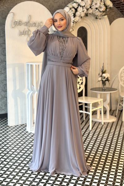 Piraye tesettür abiye Gri