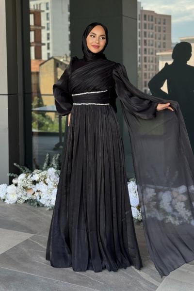 Safir Tesettür Abiye Siyah