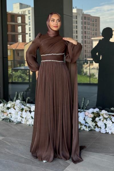 Safir Tesettür Abiye Acı Kahve