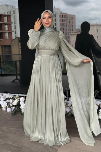 Safir Tesettür Abiye Mint Yeşili