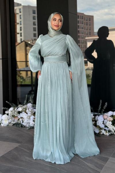 Safir Tesettür Abiye Su Yeşili