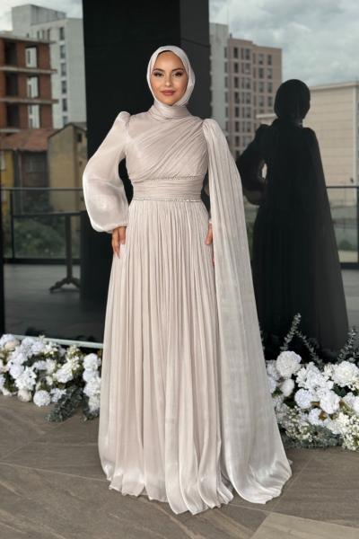 Safir Tesettür Abiye Taş Rengi