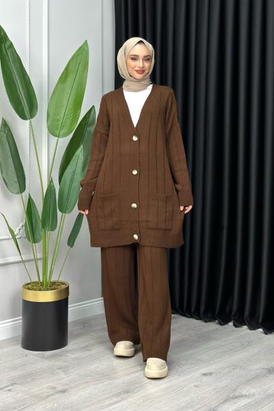 Selen Triko Takım Tesettür Kahverengi