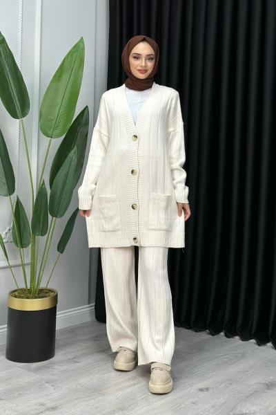 Selen Triko Takım Tesettür Taş Rengi