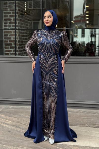 Selma Tesettür Abiye Lacivert
