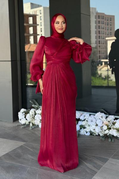 Semanur Tesettür abiye Bordo