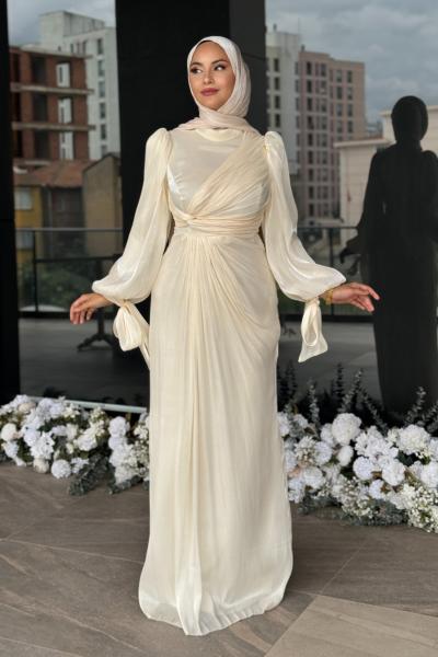 Semanur Tesettür abiye Krem