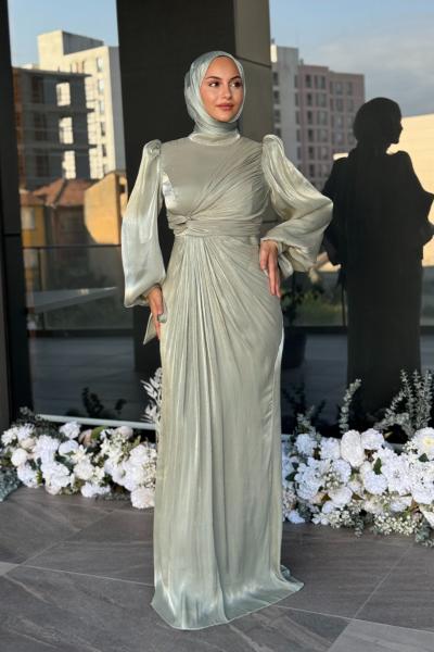 Semanur Tesettür abiye Mint Yeşili
