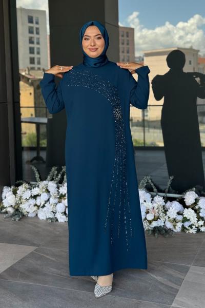 Tana Tesettür Abiye Petrol Mavisi