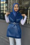 Tilbe Kürklü Yelek İndigo Mavisi
