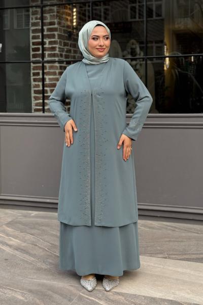 Zarife Tesettür Abiye  Mint Yeşili