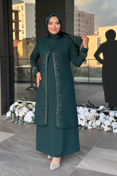 Zarife Tesettür Abiye  Zümrüt