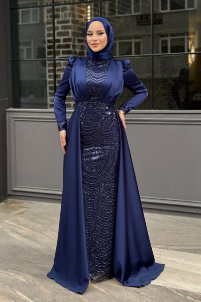 Zuhal Tesettür Abiye Lacivert