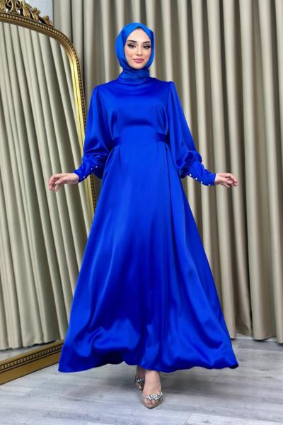 Selin Tesettür Abiye Saks Mavisi