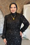 Melike Payetli Kalem Tesettür Abiye Siyah
