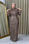 Melike Payetli Kalem Tesettür Abiye Vizon