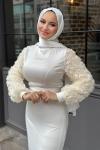Azra Tesettür Elbise Ekru