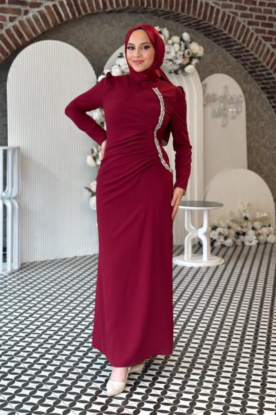 Jale Tesettür Abiye Bordo