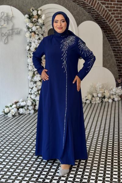 Didem Tesettür Abiye Saks Mavisi