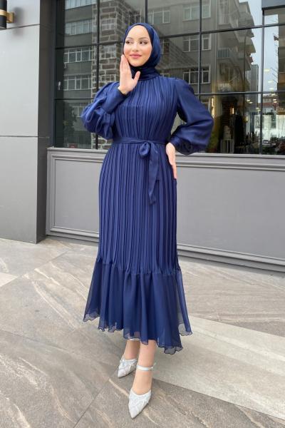 Ebru Piliseli Jan Jan Abiye Tesettür Lacivert
