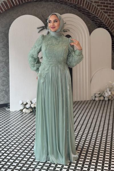Sümbül Tesettür Abiye Mint Yeşili