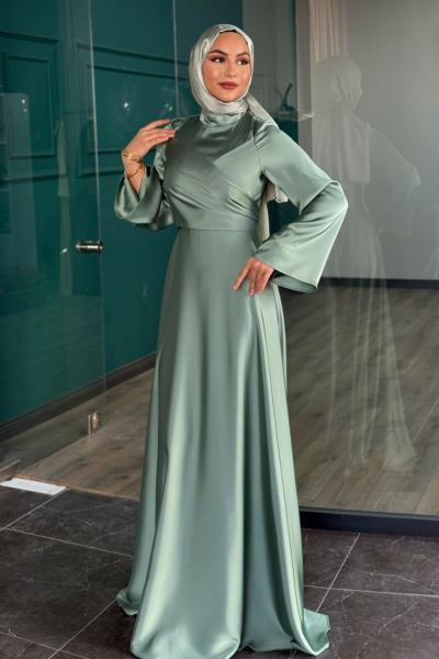 Demet Tesettür Abiye Mint Yeşili