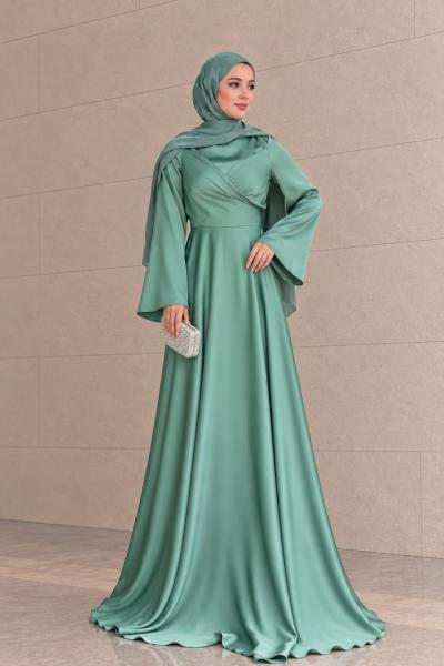 Demet Tesettür Abiye Mint Yeşili