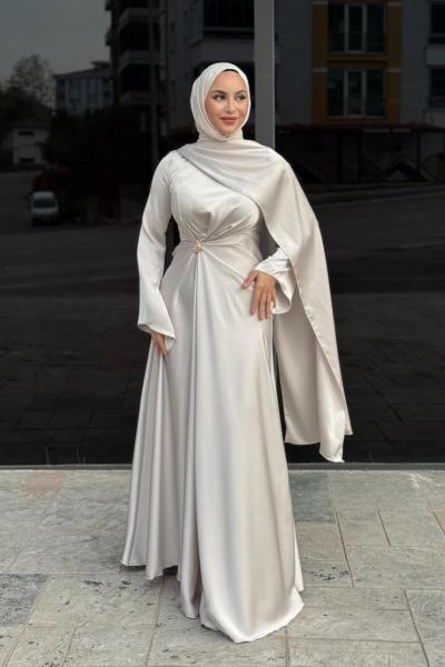 Beyza Tesettür Abiye Taş Rengi