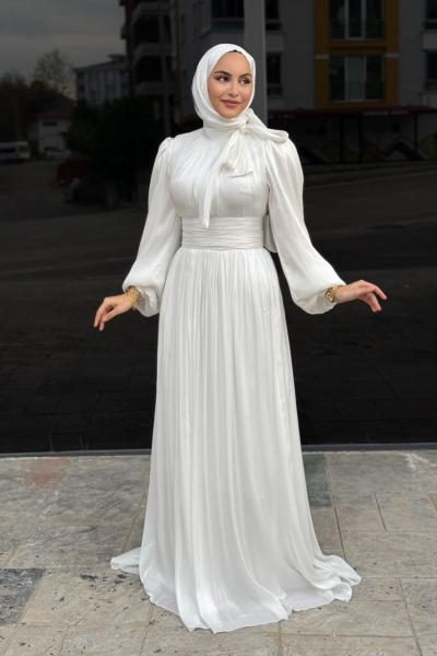 Hale Tesettür Abiye Beyaz