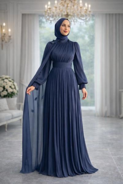 İpek Tesettür Abiye Lacivert