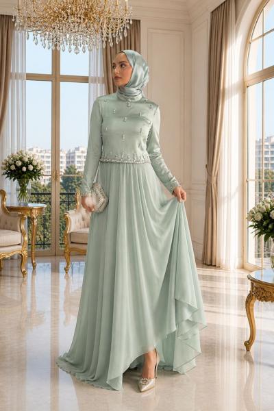 Alya Tesettür Abiye Mint Yeşili