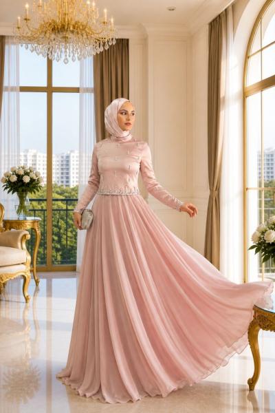 Alya Tesettür Abiye Pembe