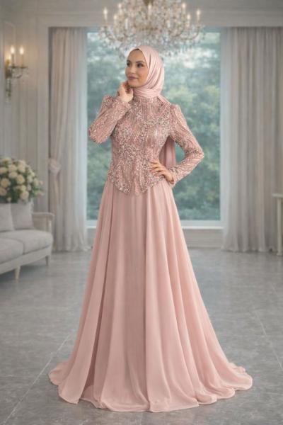Ferhunde Tesettür Abiye Pembe