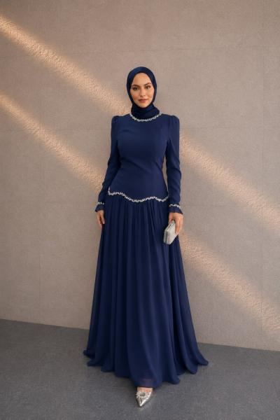 Merve Tesettür Abiye Lacivert