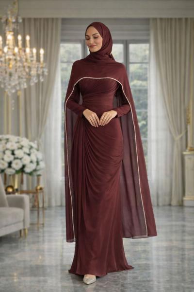 İncilay Tesettür Abiye Kahverengi