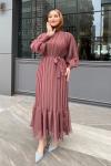 Ebru Piliseli Jan Jan Abiye Tesettür Kahverengi