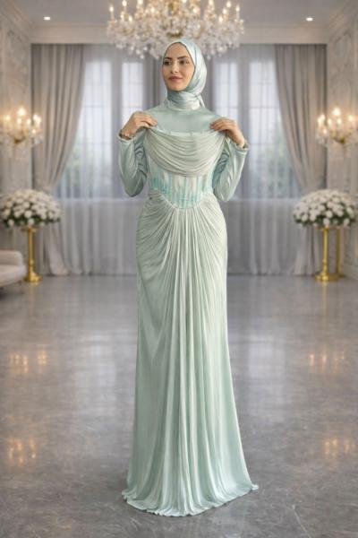 Nimet Tesettür Abiye Su Yeşili