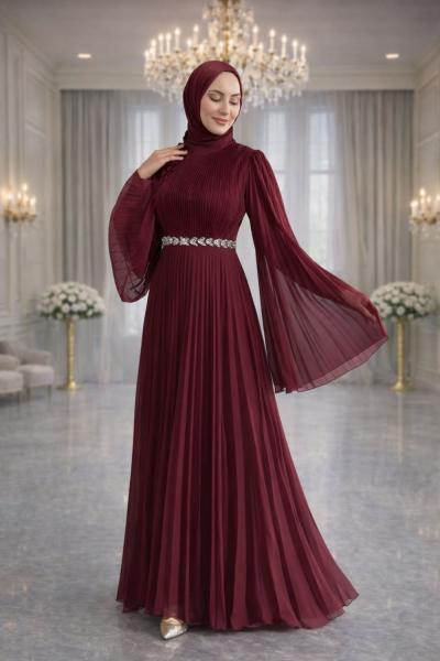 Dilek Tesettür Abiye Bordo