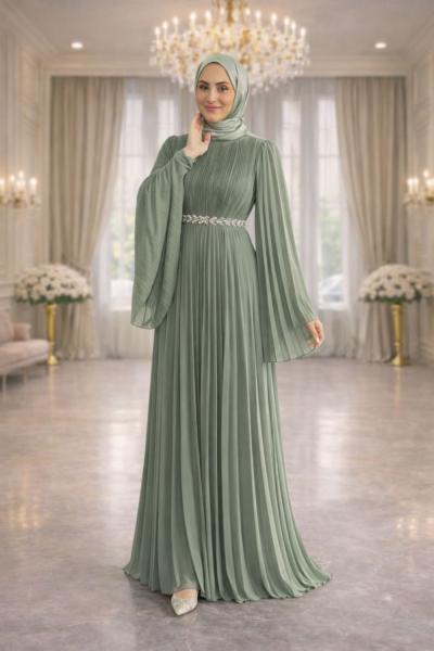 Dilek Tesettür Abiye Mint Yeşili