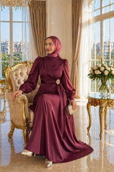 Gülce Tesettür Abiye Bordo