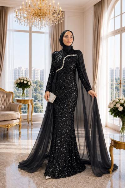 Nişantaşı Tesettür Abiye Siyah