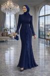 Esila Dantelli Tesettür Abiye Lacivert