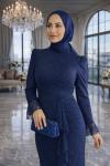 Esila Dantelli Tesettür Abiye Lacivert