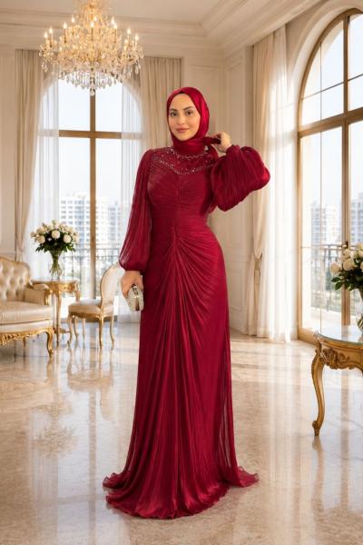 Ayşe Tesettür Abiye Bordo