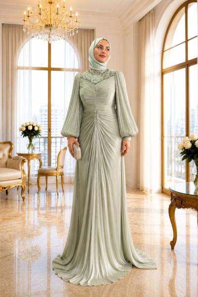 Ayşe Tesettür Abiye Mint Yeşili
