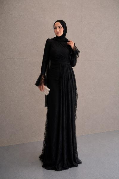 Gizem Dantel Tesettür Abiye Siyah