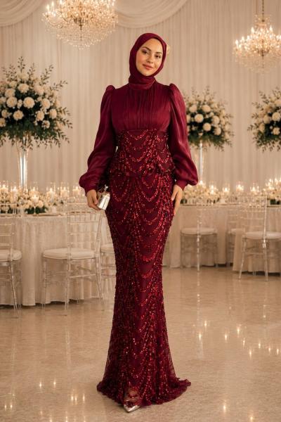 Hatice Tesettür Abiye Bordo